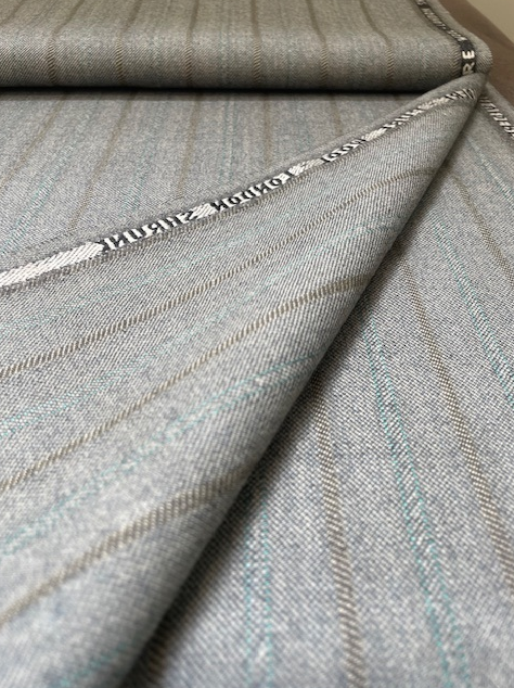 BELVEDERE 100% PRE-SHRUNK GREY WOOL WITH STRIPES